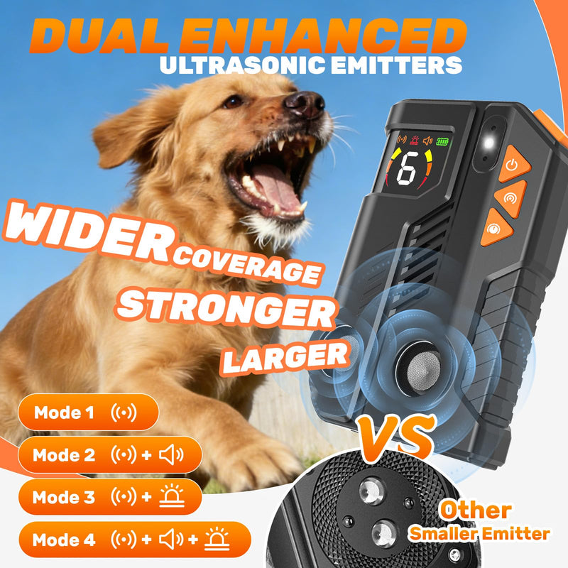 2026 Anti Barking Device for Dogs, Automatic Ultrasonic Dog Bark Deterrent with AI Detection, 2 Enhanced Emitters, 4 Adjustable Modes, IPX6 Rechargeable Stop Barking Device for Indoor Outdoor Black