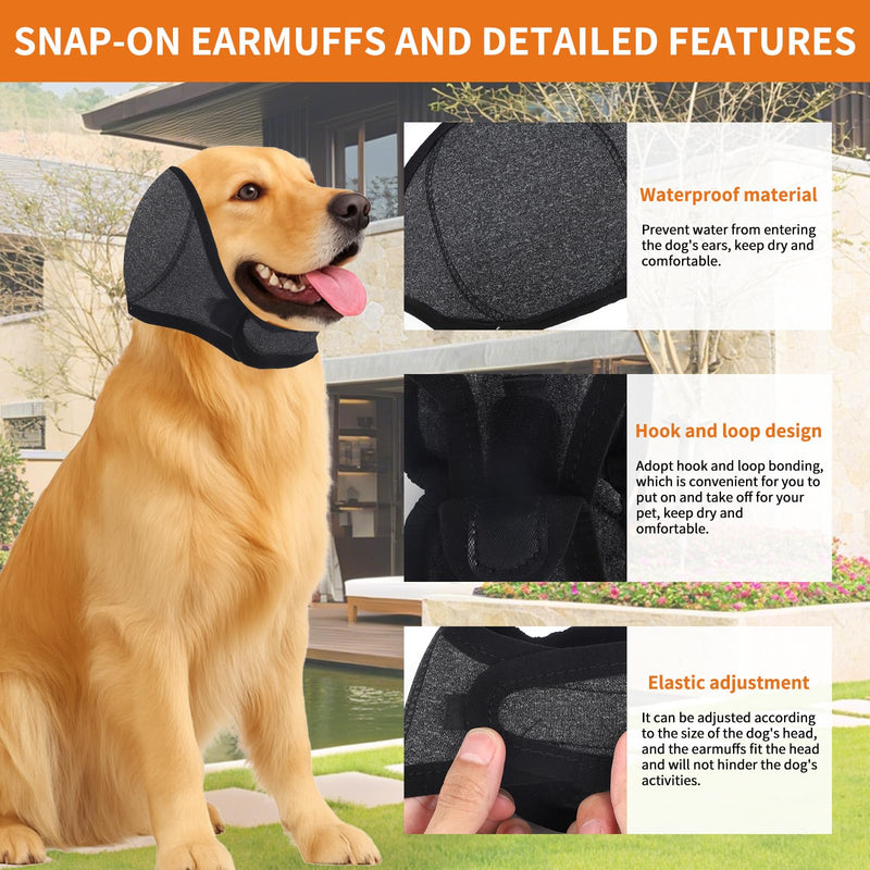 BOXOB Dog Ears Cover, Adjustable Dog Ear Muffs Noise Protection Comfortable Quiet Dogs Calming Hood Ear Head Wrap Cups Shower Cap Pet Supplies for Bath Grooming Thunder Fireworks (S) S