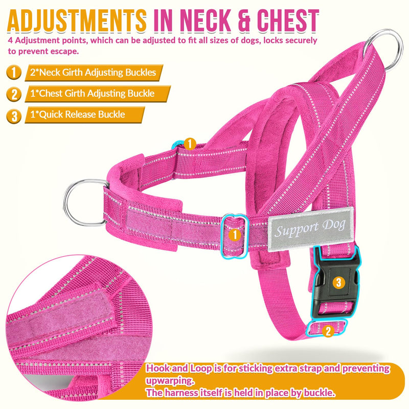 SlowTon No Pull Dog Harness - Heavy Duty Dog Harness and Leash Set for Medium Large Dogs, Reflective Tactical Harness with Soft Padded and Front Clip for Easy Walk and Training (Fuchsia L) Fuchsia