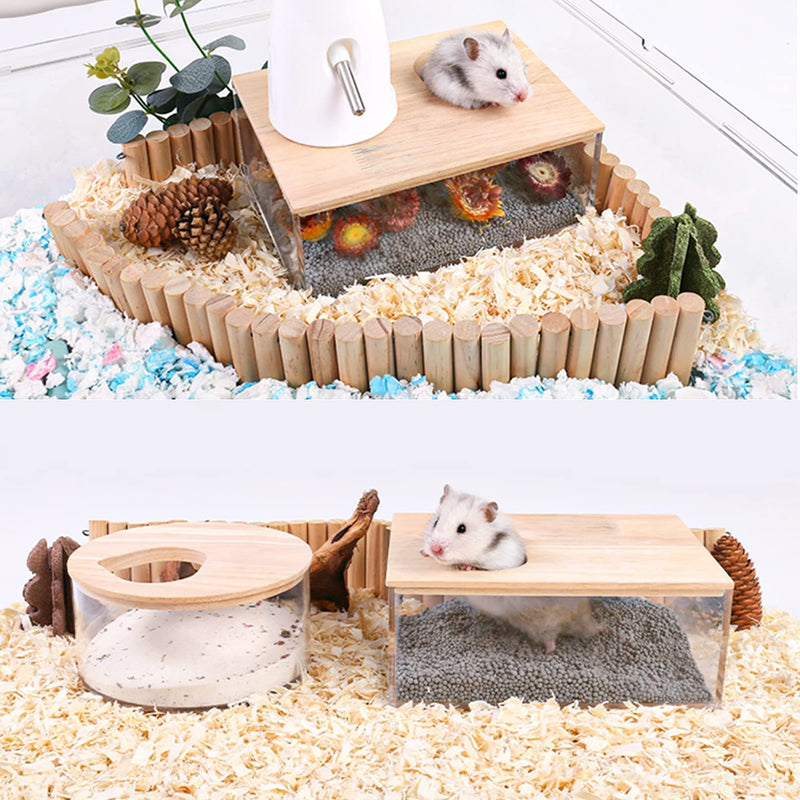 kathson Hamster Sand Bath Box Transparent Acrylic Small Animals Shower Bathtub Guinea Pigs Digging Sand Container Cage Accessories for Lemmings Gerbil Mice Hedgehog Chinchilla (Rectangle) Square