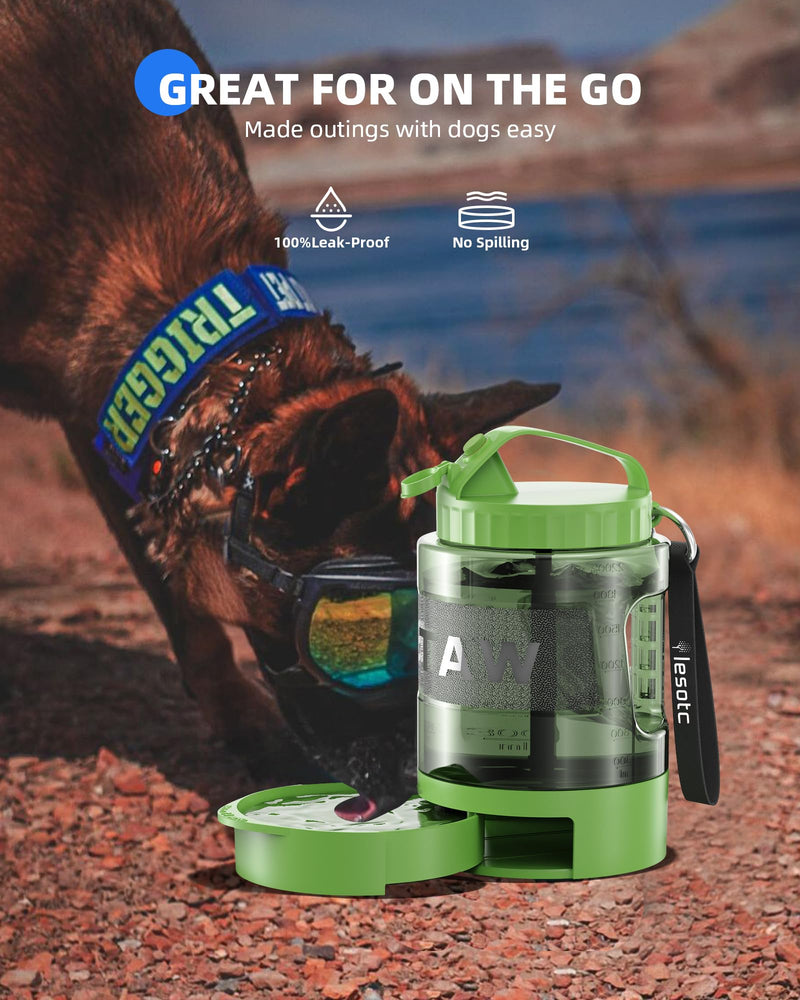 lesotc Dog Travel Water Bottle Portable with Pull-Out Drinking Bowl, 77oz Large Travel Water Bowl Dispenser for Dogs Camping Essentials Hiking Beach Road Trip Park Walking On The Go Must Haves, Green 77OZ-Olive Green - PawsPlanet Australia