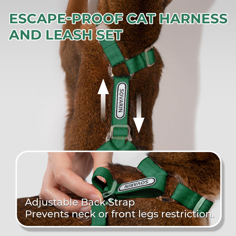 Cat Harness and Leash Set - Green Lightweight Soft Kitten Harness Escape Proof, Adjustable Travel Pet Harness for Walking，Easy Control Comfortable Outdoor (Green, One Size Fits All) - PawsPlanet Australia
