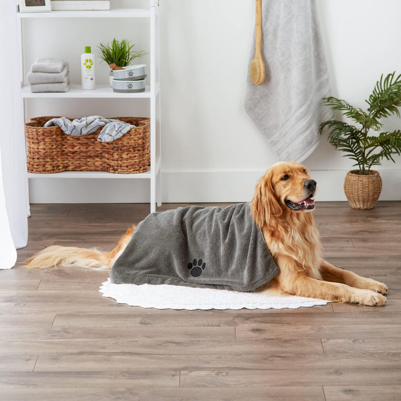 Bone Dry Pet Grooming Towel Collection Absorbent Microfiber X-Large, 41x23.5", Embroidered Gray - PawsPlanet Australia