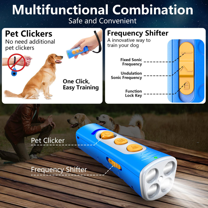 MODUS New Anti Barking Device, 4X Ultrasonic Emitters Dog Bark Deterrent Device, Rechargeable Dog Barking Control Devices with 50ft Range Dog Training Tool, Alternative to Dog Shock Collar (Blue) Deep Blue