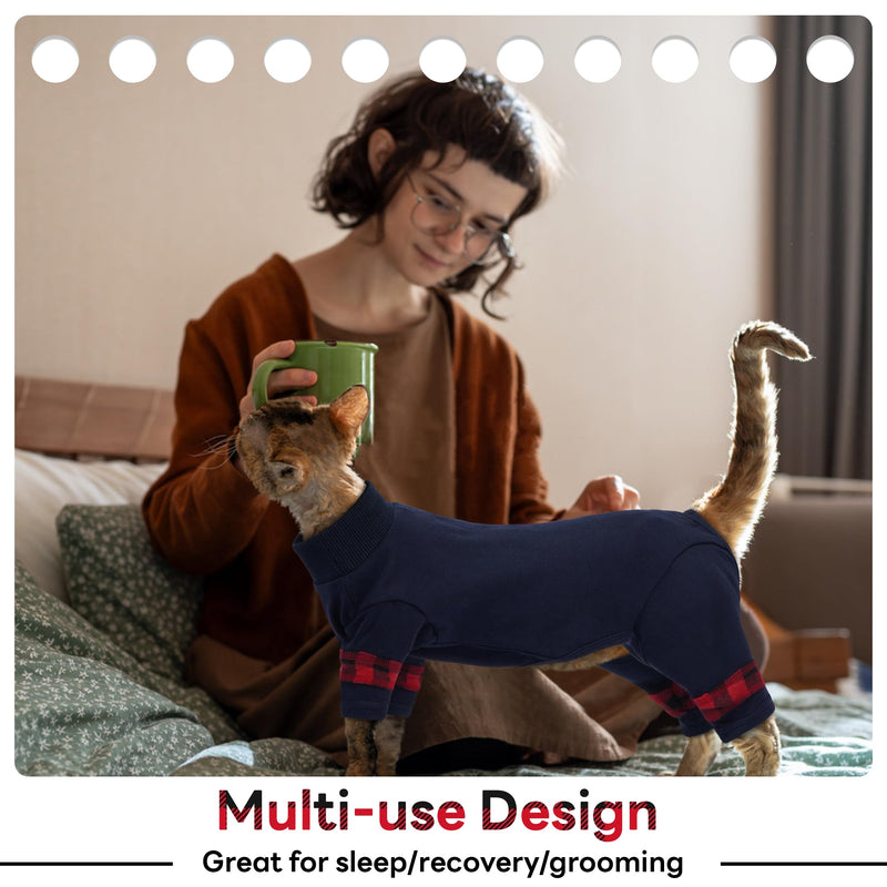 PUMYPOREITY Comfy Cat Pajamas, Versatile Cat Shirt for All-Day Wear, Soft Stretchy Sweater with Back Snap for Easy Wear, Breathable Recovery Suit for Surgery Recovery, L, Blue Large - PawsPlanet Australia