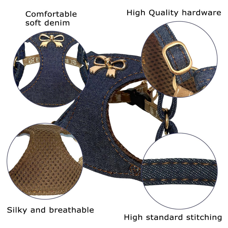 No Pull Dog Harness and Leash Set for Small Sized Dog Training Puppy Harnesses with Multifunction Dog Leash Soft Adjustable Denim No Choke Escape Proof Pet Harness for Small Medium Dog (Navy Blue XXS) Navy Blue - PawsPlanet Australia