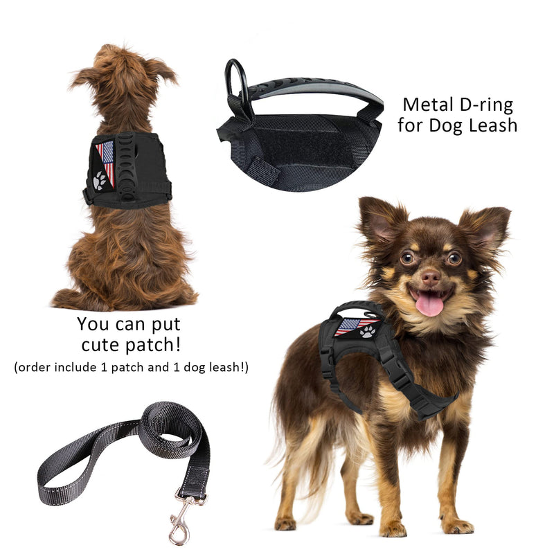 Tactical Dog Harness with Leash Tactical Puppy Vest with Rubber Handle K9 Military Adjustable Pet Harness for Outdoor Training XS Dog Harness (Black Harness with Leash) Black harness with leash