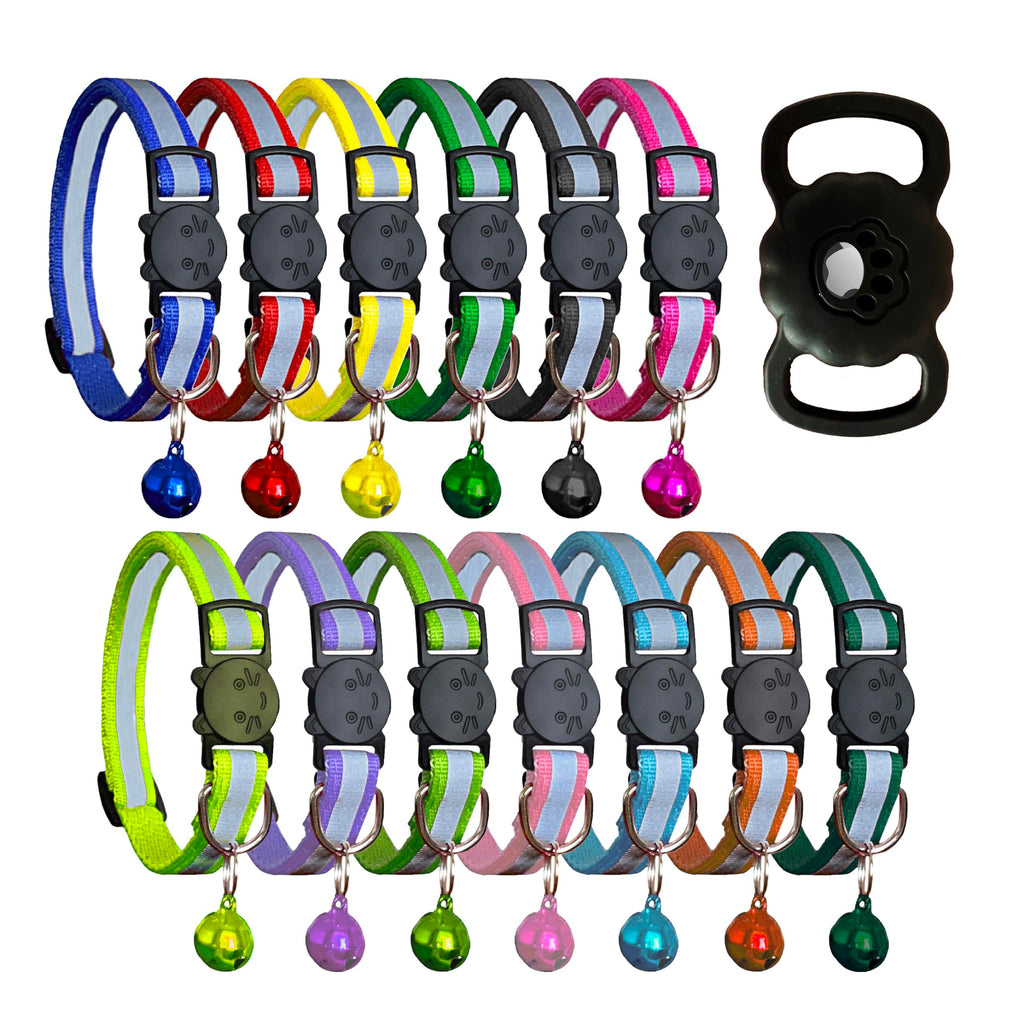 14 Pcs Breakaway Cat Collar with Airtag Holder Reflective Nylon Strip and Bell, Safe and Durable