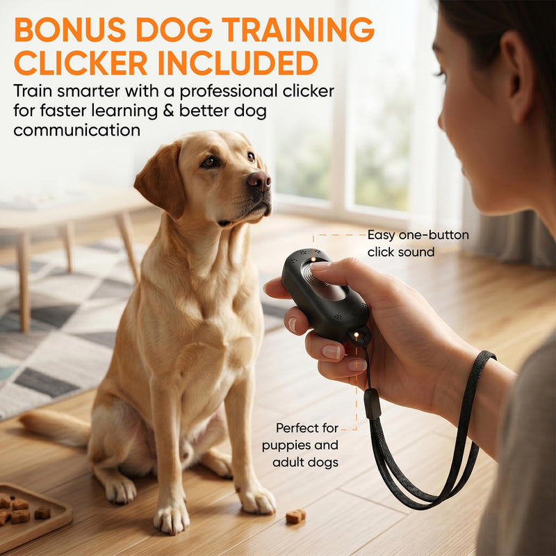 Ultrasonic Dog Bark Deterrent Device, Anti Barking Device for Dogs, Digital Display, 3 Emitters, 50FT Range, Rechargeable Bark Control Trainer w/ Flashlight, Stop Barking Device, Indoor & Outdoor