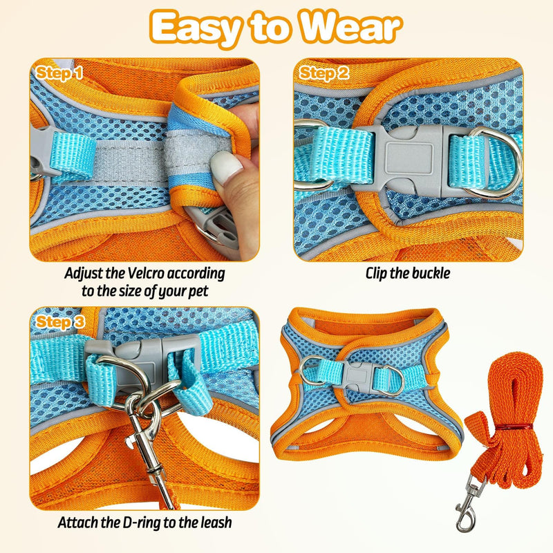PINVNBY 2 Pack Bunny Hsrness and Leash Set Adjustable Rabbit Harness with Reflective Strips Double Buckle Pet Vest Eescape Proof for Small Rabbit Kitten Puppy Walks Accessories (Orange Blue, M) Orange Blue(Mesh Style) - PawsPlanet Australia