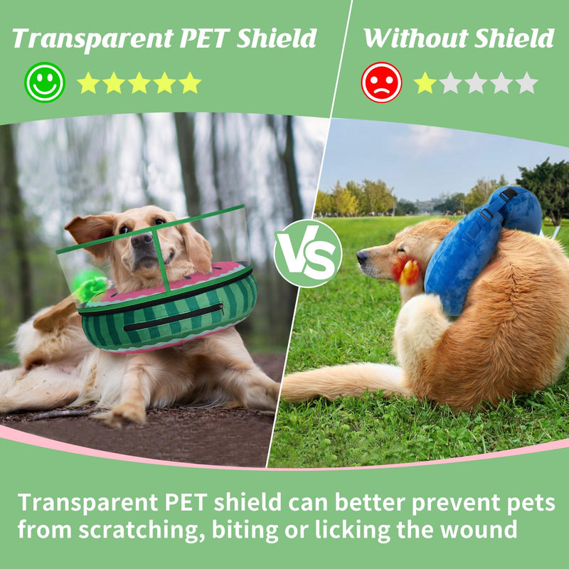 Inflatable Dog Cone, Watermelon Dog Donut Collar After Surgery, Dog Cone Alternative with Detachable Anti-Licking Shield, Soft Dog Cone for Large Medium Dogs Does Not Block View L - PawsPlanet Australia