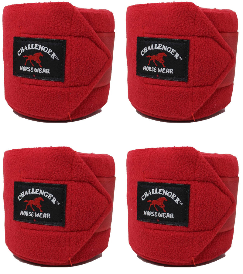CHALLENGER Horse Equine Tack Set of 4 Soft Fleece Grooming Leg Polo Wraps 95TS01 Red 10' Long x 5" Wide