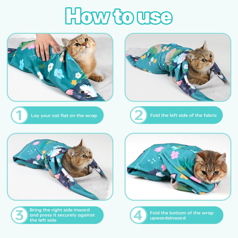 Cat Grooming Wrap, Cat Wrap for Cutting Nails, Self-Adherent Fabric Wrap for Cats, Cat Burrito Wrap Anti-Scratch, Anti-Escape, Multifunctional Swaddle Wrap Pet Tool 27.5×27.5" Large - PawsPlanet Australia