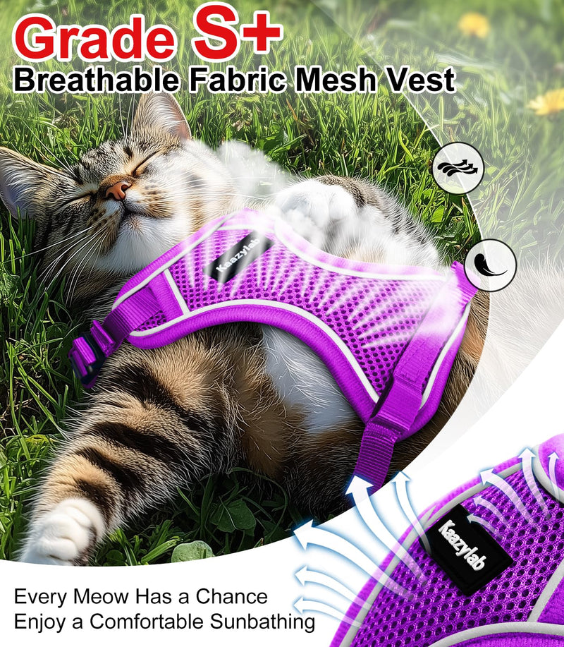 Cat Harness and Leash for Walking Escape Proof Soft Adjustable Cat Leash Breathable Comfortable Vest Easy to Wear Kitten Harness for Outdoor Travel (Purple, XS (4-6lb)) Purple XS (4-6lb)