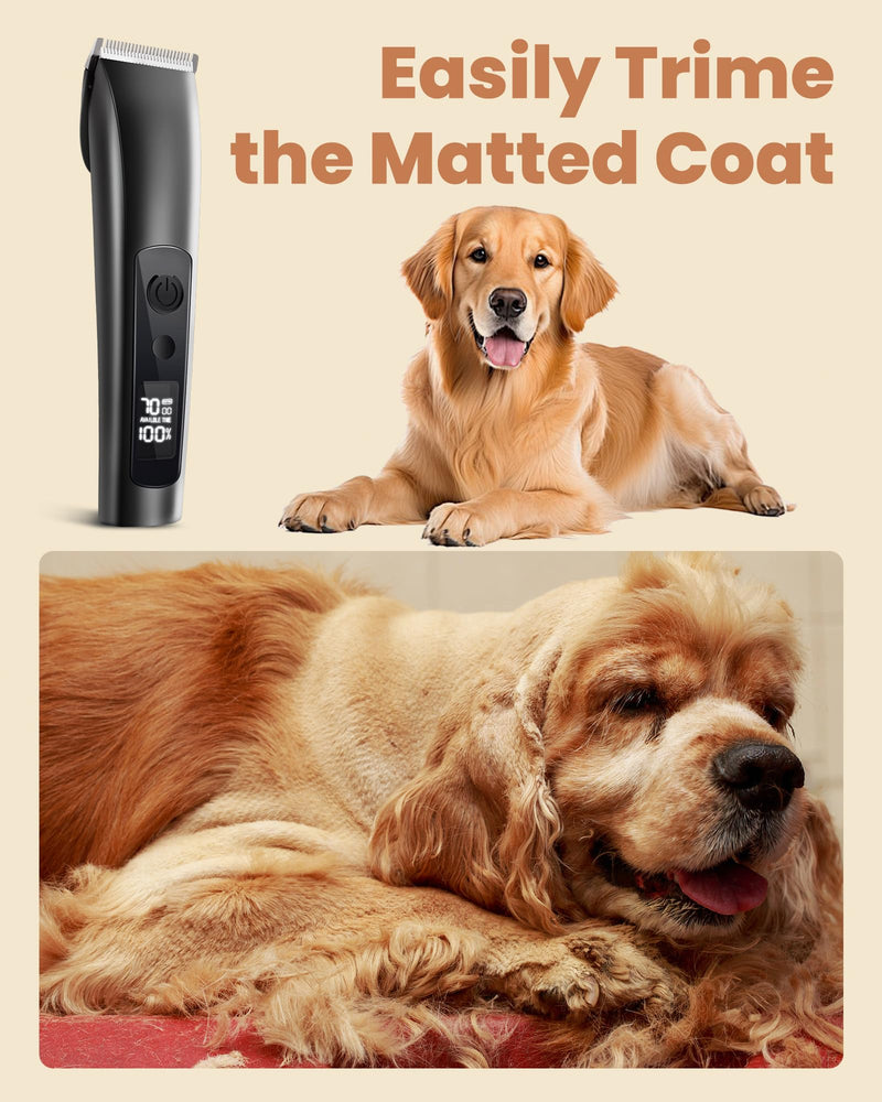 Dog Clippers for Grooming Thick Hair with Undercoat Rake, Low Noise Cordless Dog Grooming Kit with 2 Replacement Blade, Rechargeable Cat Shaver Timmer for Pets Glossy black - PawsPlanet Australia