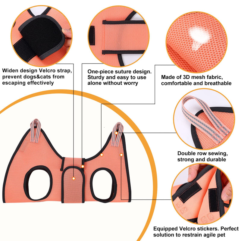 Kkiimatt Cat Dog Grooming Hammock Harness, XS Pet for Puppy Small Dogs/Cats, Nail Trimming with Clippers Sling Wide Strap Sewed on Restraint Bag, Pink Orange - PawsPlanet Australia