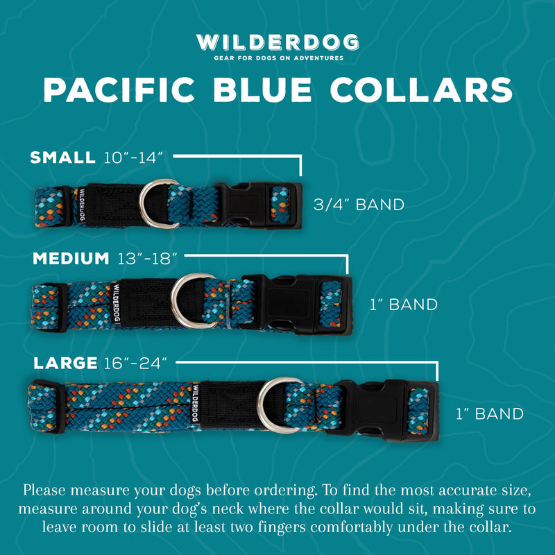 Wilderdog Climbing Rope Dog Collar - Outdoor Durable Climbing Rope Design with Heavy-Duty Secure Hardware for Safety - Adjustable to fit 17"-24" Around with a 1" Band - Large - Pacific Blue - PawsPlanet Australia