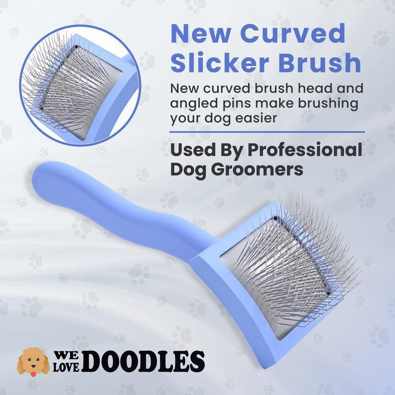 We Love Doodles Small Curved Slicker Brush and Detangler Spray Bundle (Lavender) - Goldendoodle Dematting & Shedding Brush, Tangle Remover Spray - Made in USA - PawsPlanet Australia