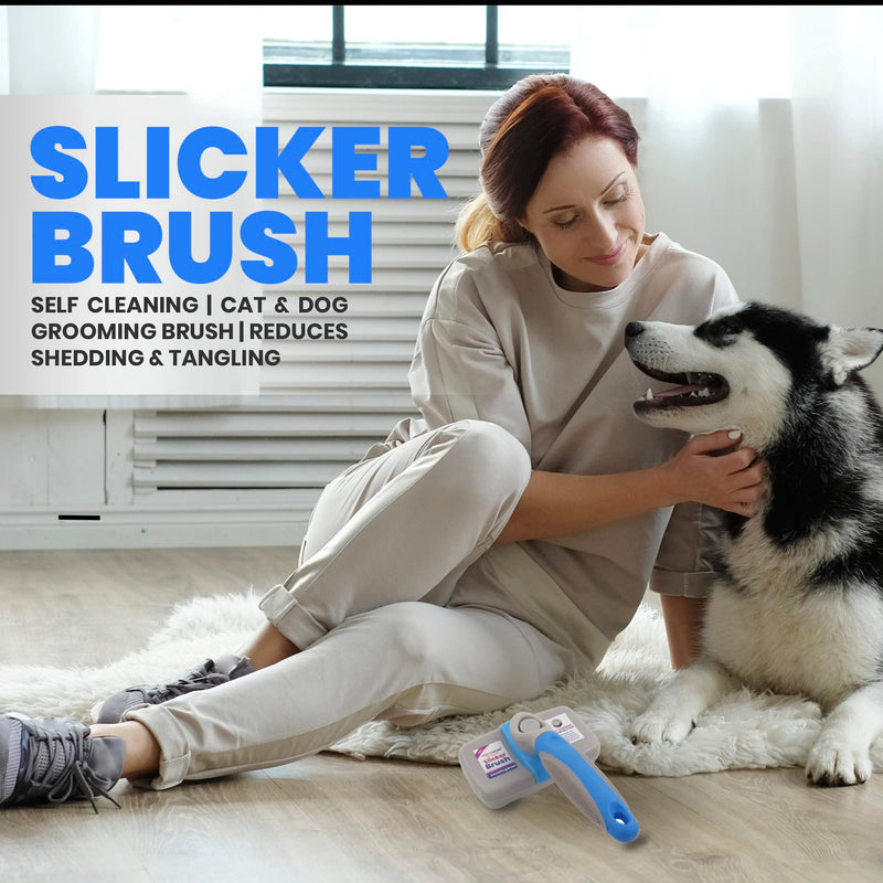 Performore Pet Grooming Brush, Self Cleaning Slicker Brush with Stainless Steel Wire Bristles for Dogs and Cats, Shedding Grooming Tools for Fur Pets Hair Brush - PawsPlanet Australia