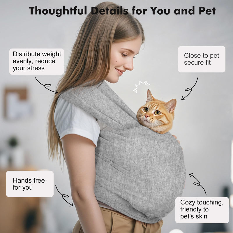Pawaboo Pet Sling Carrier for Small Dogs and Cats, Hands Free Dog Carriers Sling, Anti-Anxious Soft Cotton Front Facing Cat Carrier Papoose, Puppy Kitten Pouch Reduce Back Neck Pain, Gray - PawsPlanet Australia