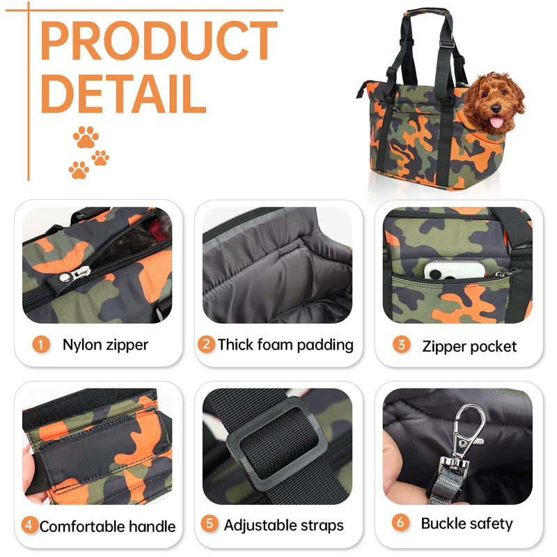 Premium 10mm Padded Dog Purse Carrier for Small Dogs, Pet Tote Bag Shoulder Carrying for Dog/Cat Below 4kg/9lbs -Camouflage Green Camouflage Orange
