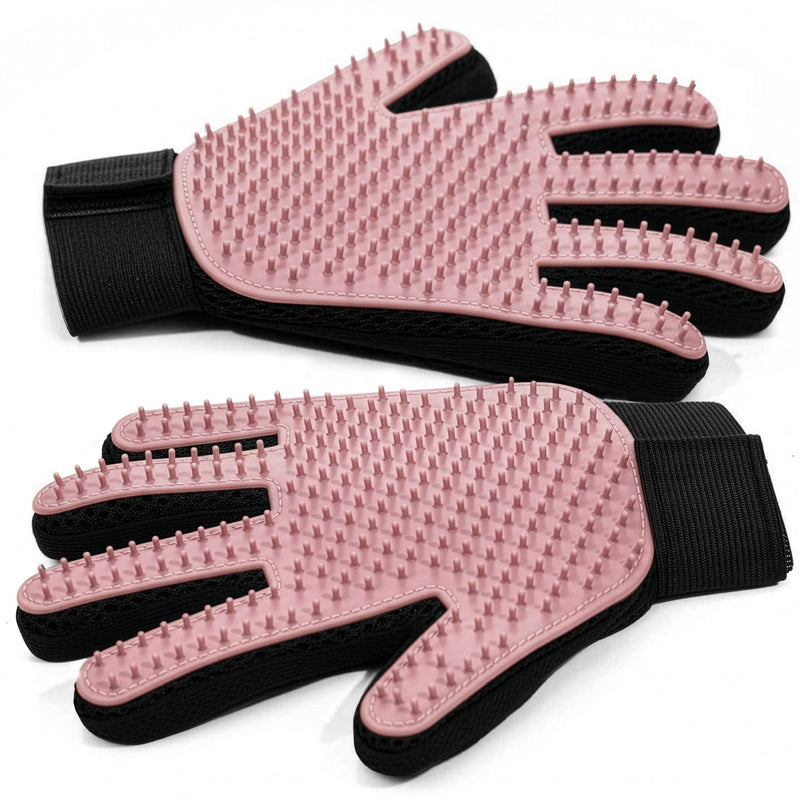 Pet Grooming Gloves for Dogs & Cats – Premium 259-Tip Deshedding & Massage Mitts, Easy-Peel Hair Removal, Adjustable Strap, 1 Pair (Blue/Pink) (Pink) Pink - PawsPlanet Australia
