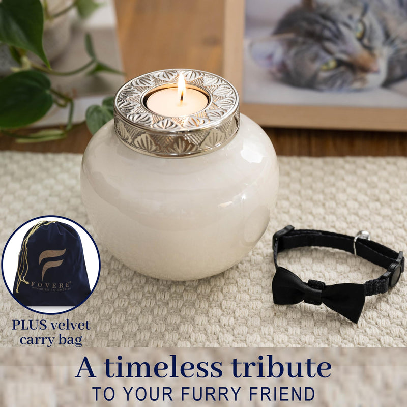 Fovere Pet Cremation Urn with Tealight Holder - Memorial Keepsake for Small & Medium Dogs, Cats, and Small Pets - Elegant Urn for Ashes with Candle Holder & Velvet Bag (Holds Up to 50 lbs Pet Weight) - PawsPlanet Australia