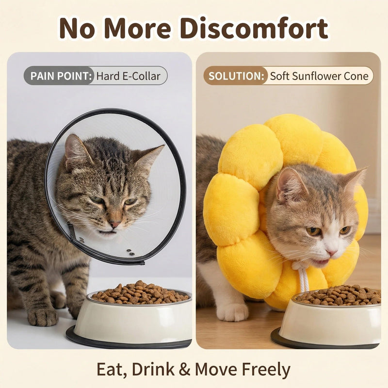 Cute Sunflower Cat Cone Collar, Soft & Comfortable Adjustable Cat Collar for Recovery, Protective Pet Cones to Stop Licking Wounds, for Cats, Small Dogs, Rabbits and Other Pets