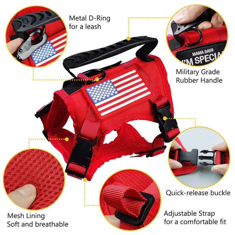 Tactical Cat Harness and Leash for Walking Escape Proof, Adjustable Military K9 Pet Vest Harness Easy Control for Large Cat, Puppy and Small Dog (Red) Red