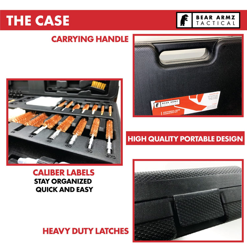 Universal Gun Cleaning Kit | American Company | Perfect for Shotguns, Rifles, Muzzle Loaders, Handguns and Pistols | Portable Case | Cleans Calibers .17- .50 Black Case with Nylon Jags and Loops