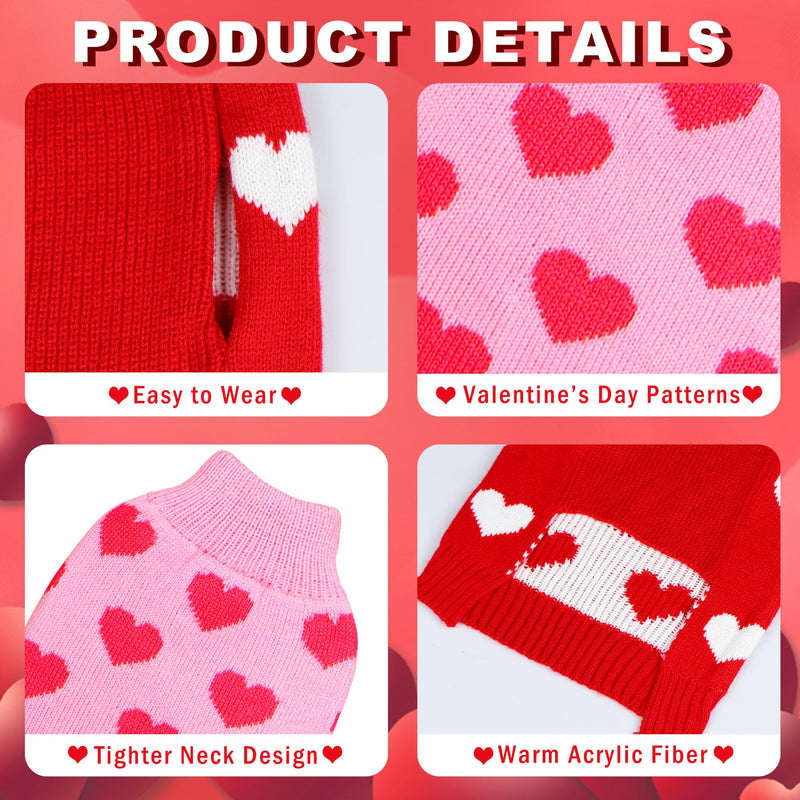 2 Pack Dog Valentine Sweater, Dog Valentines Day Clothes Dog Valentines Outfit Knitted Dog Heart Sweater for Small Medium Large Dogs Pets (Red & Pink, Large) Red & Pink - PawsPlanet Australia