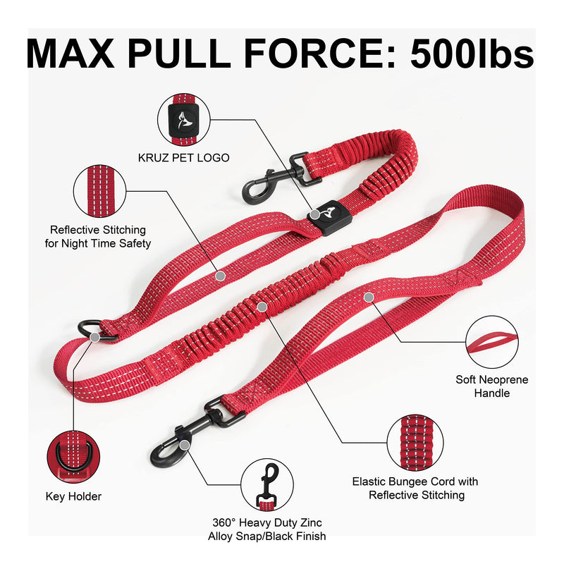 Kruz Hands Free Dog Leash (Waist 26”- 48”, Leash- 1”x 5ft) Premium Waist Belt for Walking, Running & Hike Bungee with Dual Handles, Adjustable Fit, Reflective Safety Design for Large Dogs (Turquoise) Turquoise - PawsPlanet Australia