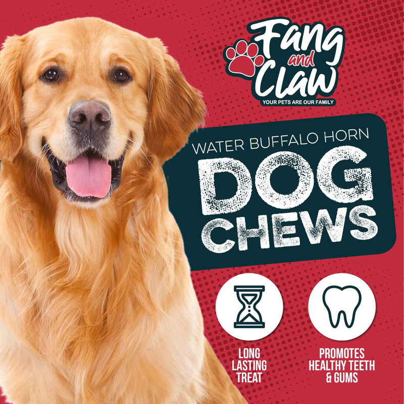 Water Buffalo Horn Dog Chew 4 Pack (Medium 6 Inch), Long-Lasting Natural Chews for Aggressive Chewers, Single-Ingredient, No Rawhide 4 Horns - Medium 6" - PawsPlanet Australia