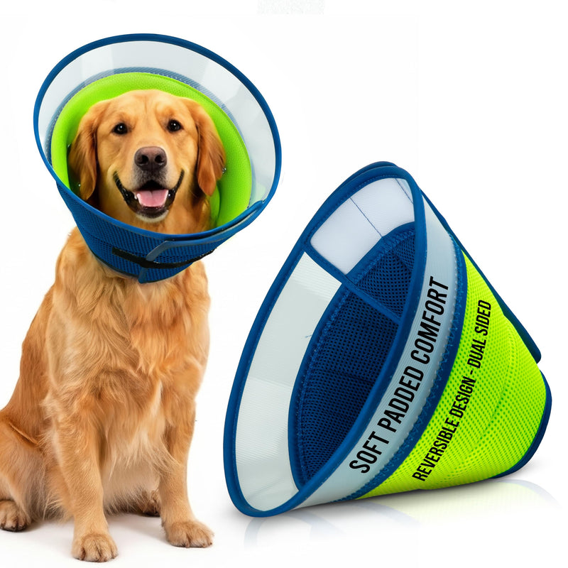 Premier Web Products Soft Dog Cone Collar To Stop Licking - Large Dog Cone, Adjustable and Reversible Design, Non-Woven Breathable Fabric, Elizabethan Recovery Collar after Surgery for Cat, Blue