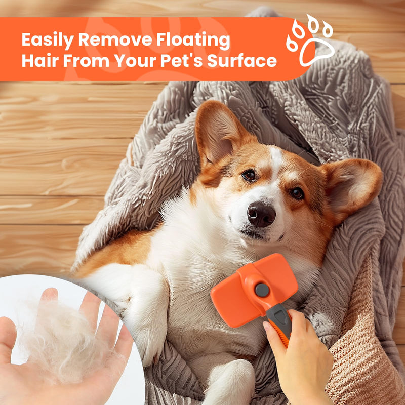 LION TAMER Self-Cleaning Slicker Brush for Dogs & Cats, Hair Brush for Pets, Deshedding Brush, Orange, Large - PawsPlanet Australia