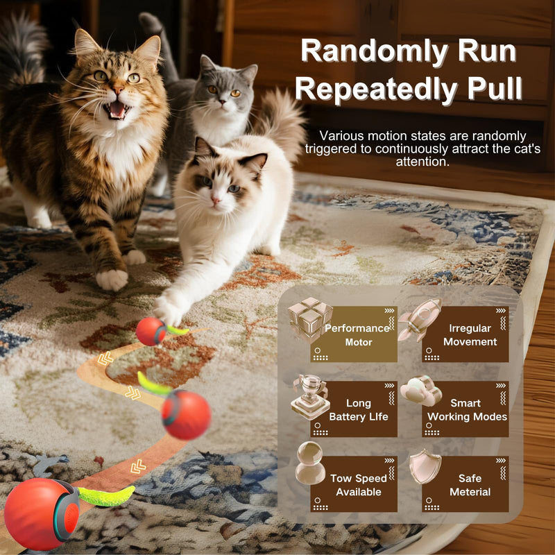 Interactive Cat Ball for Indoor Cats - Dual-Speed Automatic Rolling Ball Toy with 90Min Run Time, Plush + Feather Tails, Energetic Cat Chase Exercise, Blue/Orange, 1PC - PawsPlanet Australia