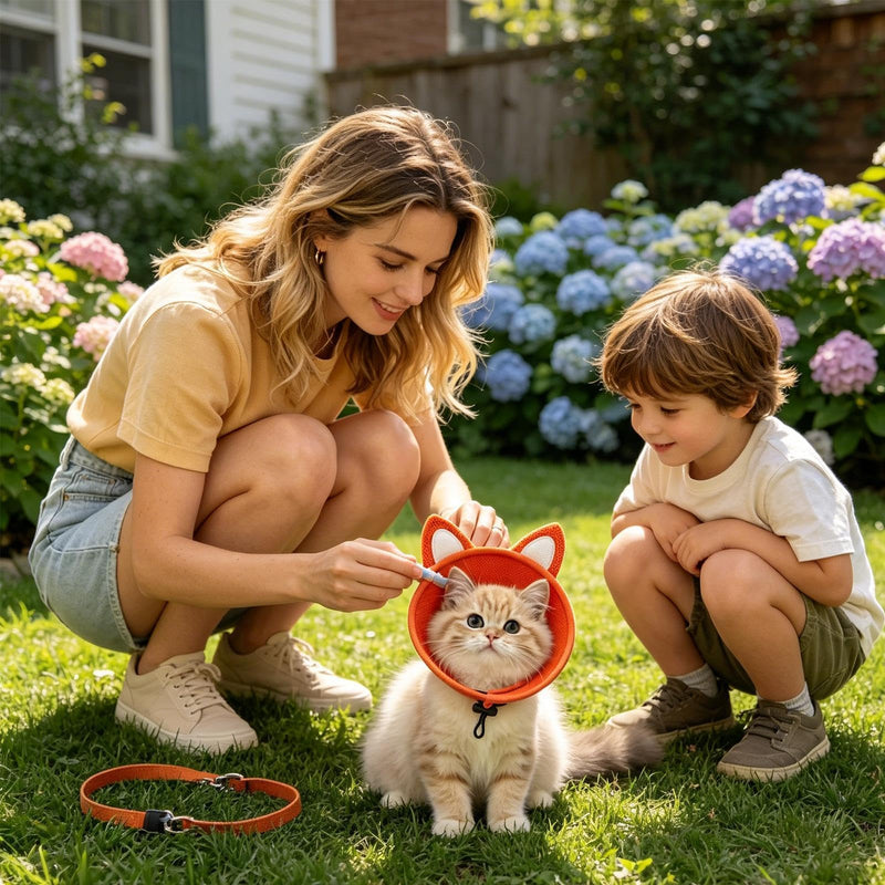 Cat Collar - Cute Elizabethan Collar with Fox Ears, Breathable and Scratch-Resistant Mesh Protective Cover, Adjustable Protective Cone for Pet's Neck | Cute Puppy Recreation