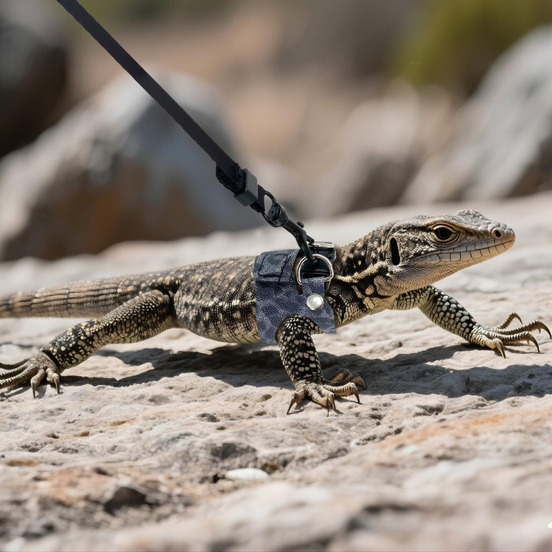 AIITLE 3 Pack Adjustable Bearded Dragon Harness and Leash Set - Leopard Print, Comfort Soft Leather Vest for Lizards, Iguanas, Guinea Pigs, Outdoor Camping & Walking, Blue - PawsPlanet Australia