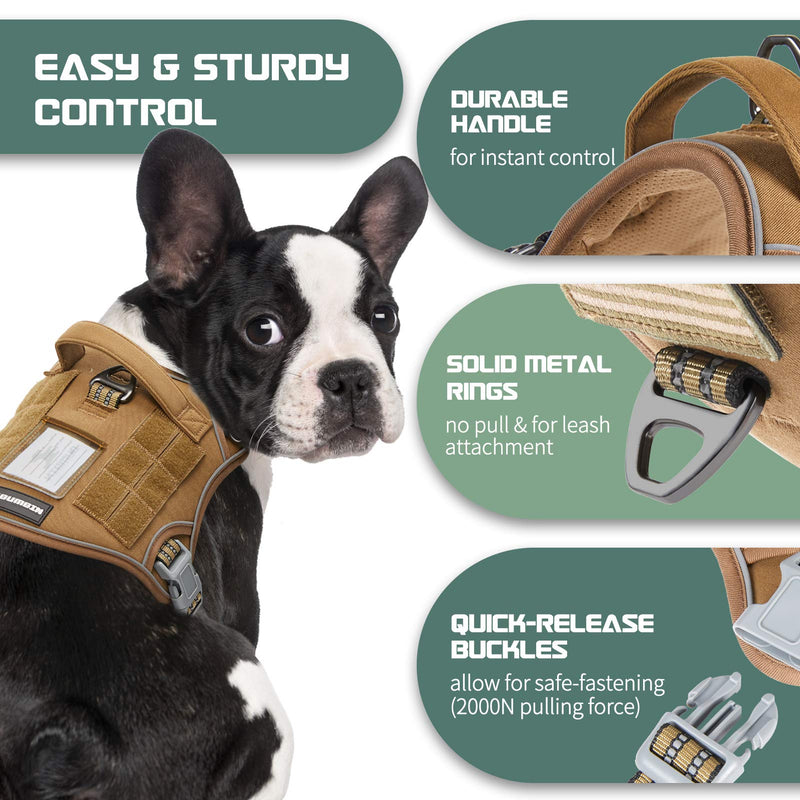 BUMBIN Tactical Dog Harness for Small Dogs No Pull, Famous TIK Tok No Pull Puppy Harness, Fit Smart Reflective Pet Walking Harness for Training, Adjustable Dog Vest Harness with Handle Brown S S(Neck:13-16", Chest:15-23") - PawsPlanet Australia