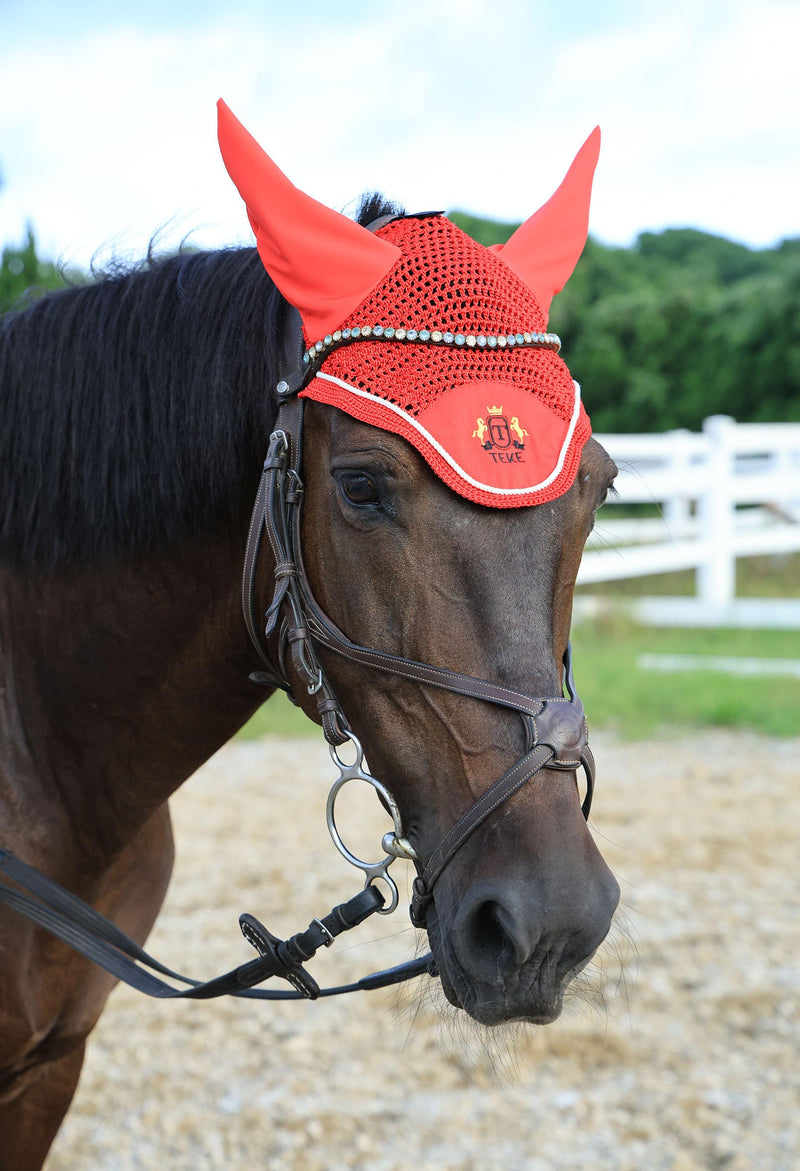 T TEKE Gorgeous Horse Ear Bonnet, 68% Viscose + 32% Acrylic Hand Crocheted mesh with Stylish Piping, Spandex Ears Horse (12-15.3HH) Lavender