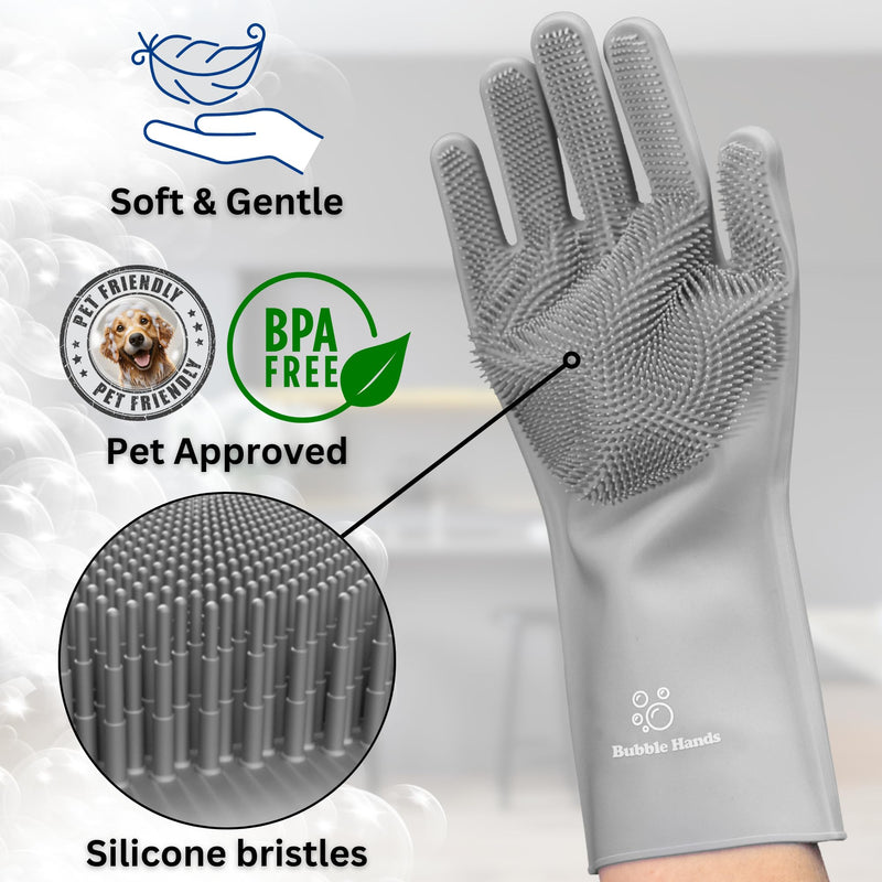 Dog Washing Gloves with Bristle Scrubbers, Reusable Silicone Gloves Ideal for Pet Bathing, Massaging & Grooming (Gray) Gray - PawsPlanet Australia