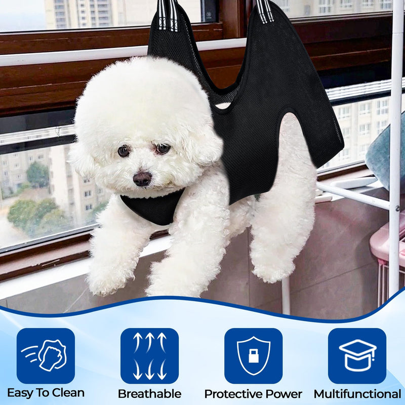 Pet Grooming Hammock for Cats & Dogs, Breathable Mesh Dog Hanging Harness for Nail Trimming, Grooming, Bathing Includes S Hooks, Dog Hammock/Grooming Sling (Black,M) - PawsPlanet Australia
