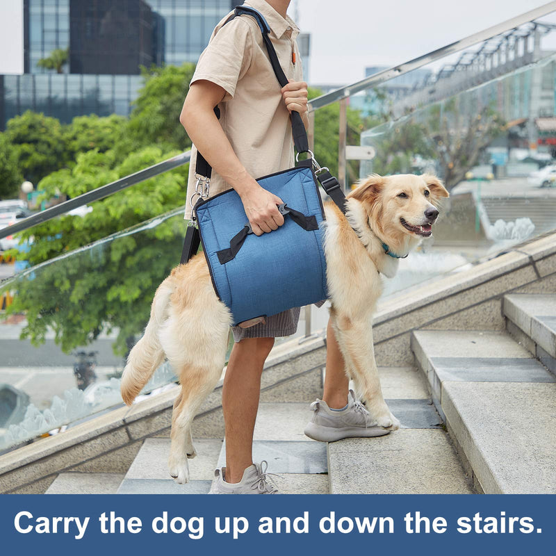 COODEO Dog Carry Sling, Emergency Backpack Pet Legs Support & Rehabilitation Dog Lift Harness for Nail Trimming, Dog Carrier for Senior Dogs Joint Injuries, Arthritis, Up and Down Stairs X-Large Blue - PawsPlanet Australia