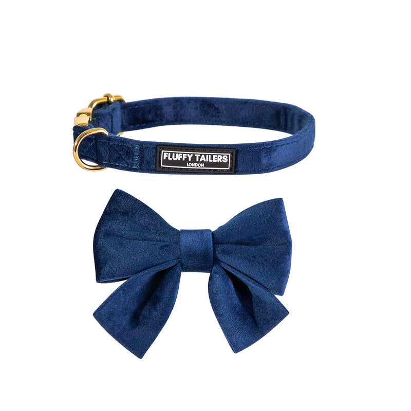 Royal Blue Velvet Dog Adjustable Collar Bowtie – Luxury Velvet Collar with Detachable Bow Tie and Gold Safety Buckle for Dog or Puppy (Extra Small) Extra Small