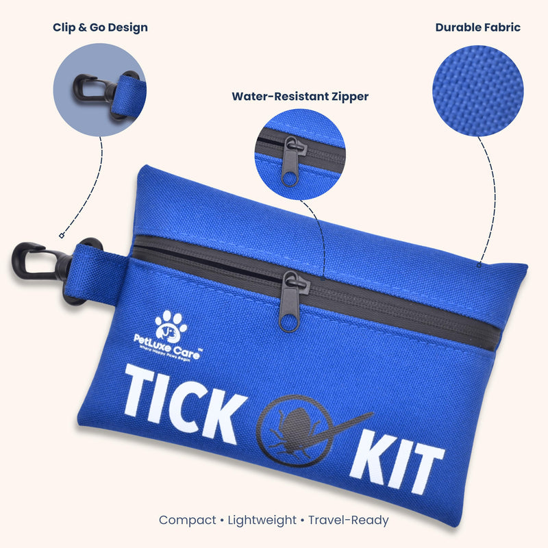 Complete Tick Removal Kit for Dogs & Cats – Tick Remover Tool Set with 3 Size Hooks, Tick Comb & Stainless Steel Precision Tick Remover + Tweezers, Travel Pouch – Safe, Fast Tick Removal