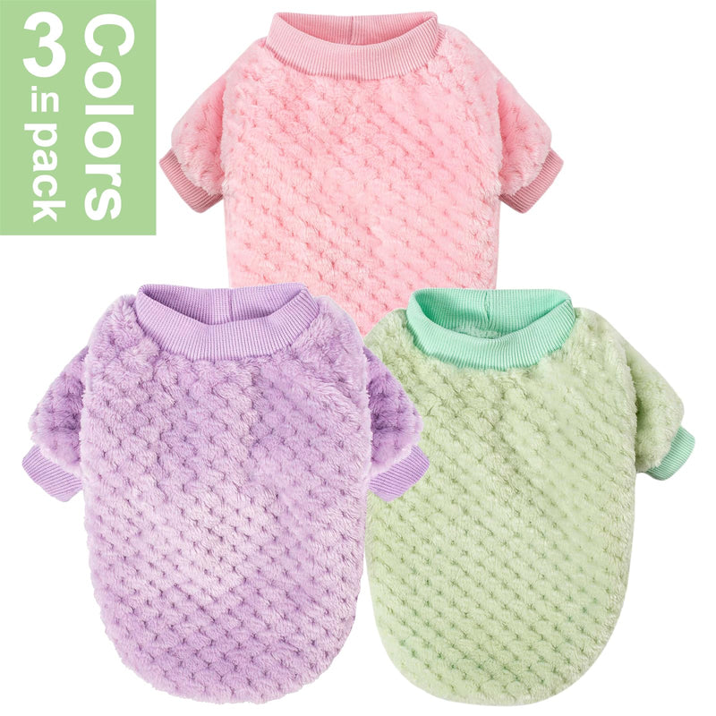 Dog Sweater, 3 Pack Dog Sweaters for Small Medium Dogs or Cat, Warm Soft Flannel Pet Clothes for Dogs Girl or Boy, Dog Shirt Coat Jacket (Medium, Pink+Purple+Light Green) - PawsPlanet Australia