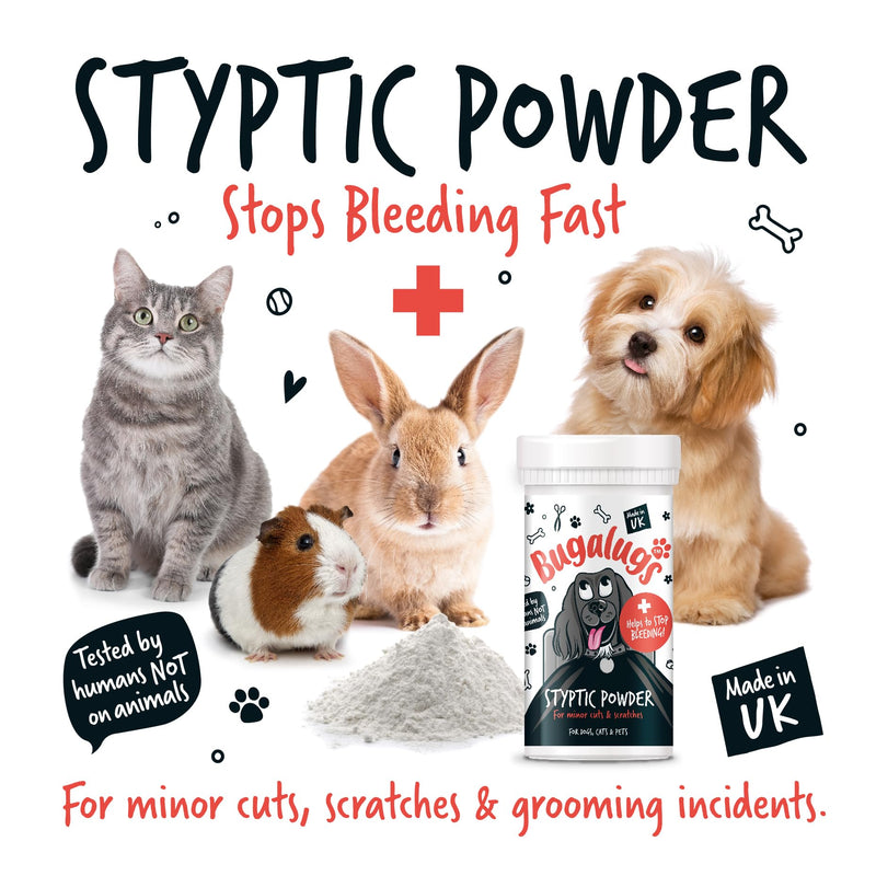 BUGALUGS Styptic Powder For Pets, Stops Bleeding Fast in Dogs, Cats, Birds, Rabbits & Pets, Safe Treatment for Cuts, Nail Clipper Nail Grinder Nicks and Grooming Dog First Aid Kit - PawsPlanet Australia