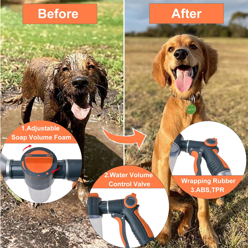 Dog Washing Hose Attachment, 8-in-1 Sprayer Hose Nozzle with Soap Dispenser for Dog Showering, Watering Flowers, Car Washing (Nozzle Only) Nozzle Only - PawsPlanet Australia