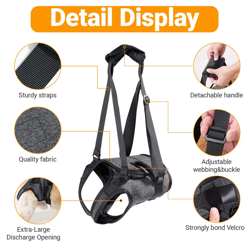 Dog Lifting Harness for Back Legs, Dog Support Harness, Adjustable Walking Aid, Hind Leg Brace for Injured, Elderly Dogs (Dark grey, M) Dark grey