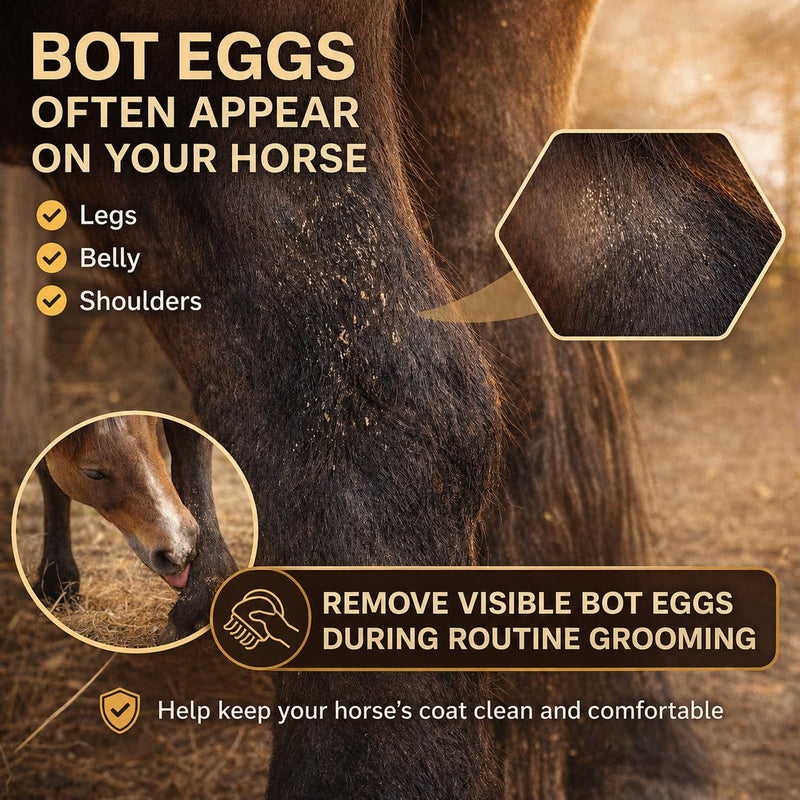 Bot Egg Knife for Horses, 2 Pack Bot Fly Egg Remover Tool with Wooden Handle, Stainless Steel Curved Serrated Blade, Horse Grooming Knife for Visible Eggs, Loose Hair and Debris